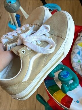 Vans Tan and White Low-Top Canvas Sneakers